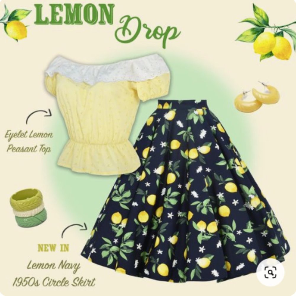 1950s Summer Lemon Navy Circle Skirt